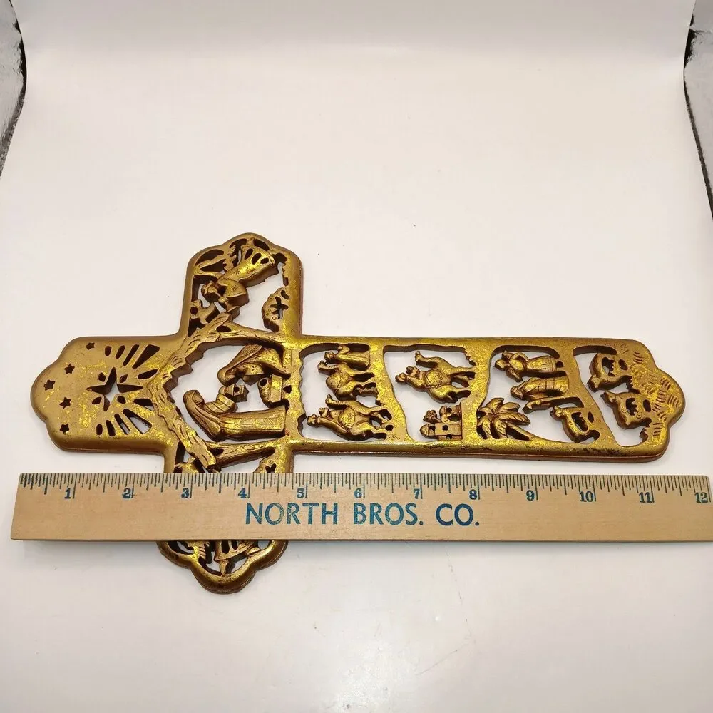 Christmas Cross Nativity Scene Wall Hanging Gilded R. Fogle Dicksons New in Box